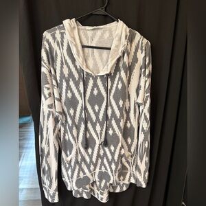 Gray and White Geometric Hoodie